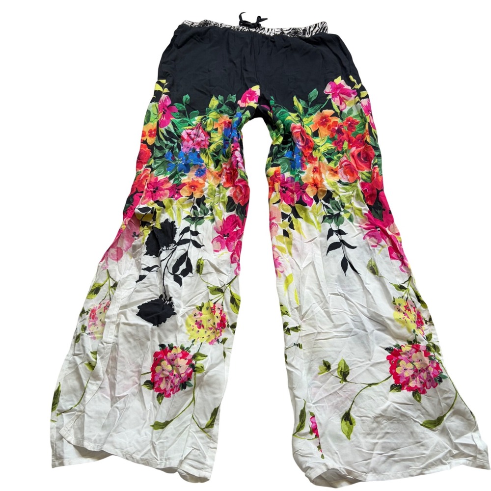 Johnny Was California Floral Zebra Print Wide Leg Pajama Pants CSW8122AM Small
